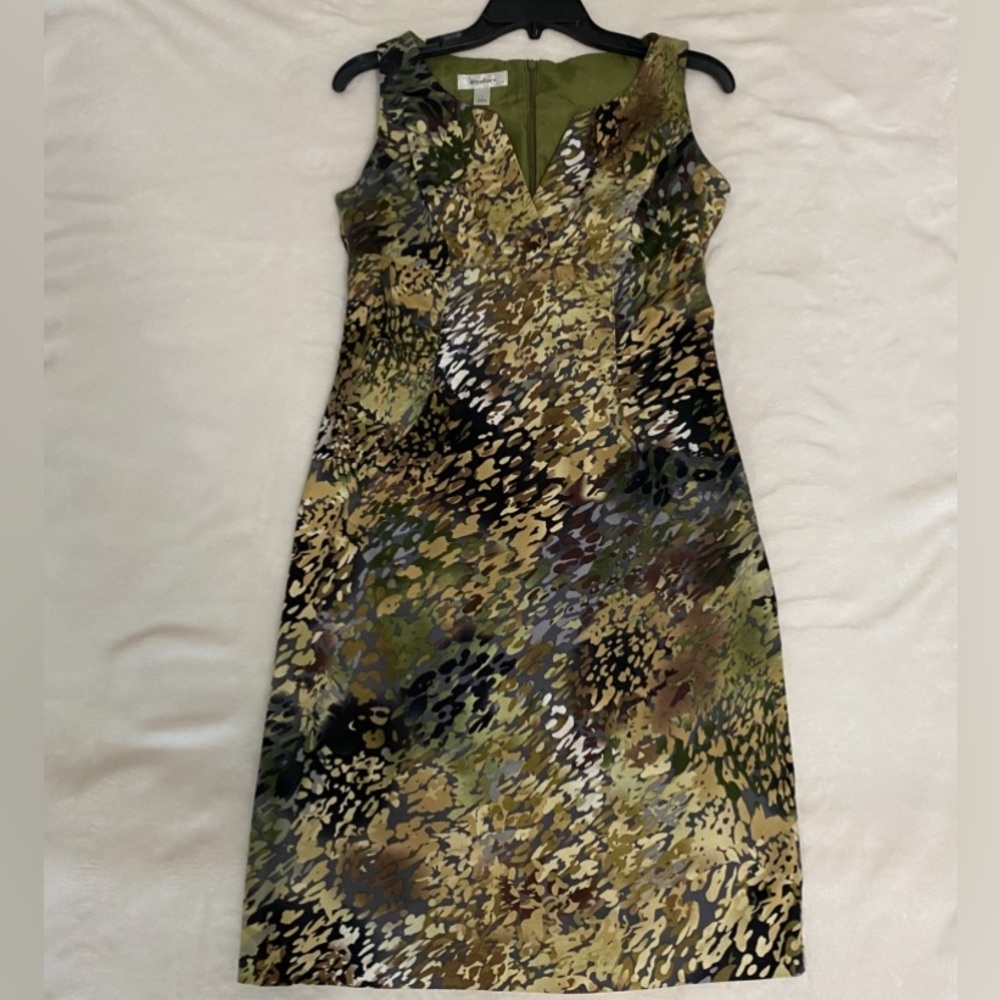 Dressbarn Green and Brown Embellished Sheath Midi Dress